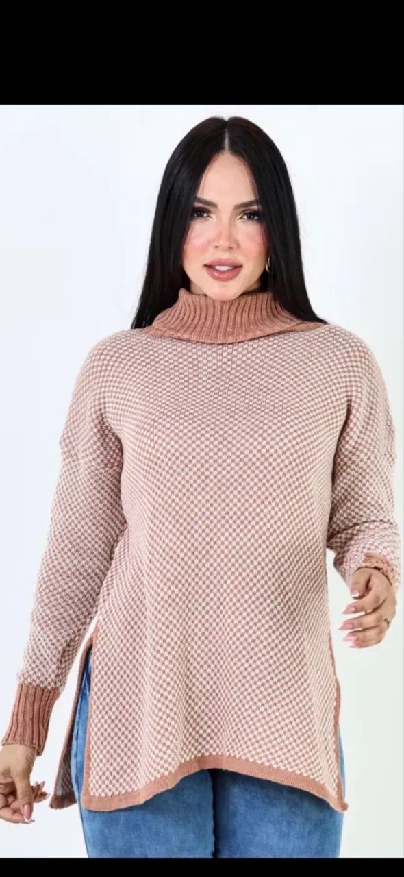Blusa de Lã xadrez feminina 