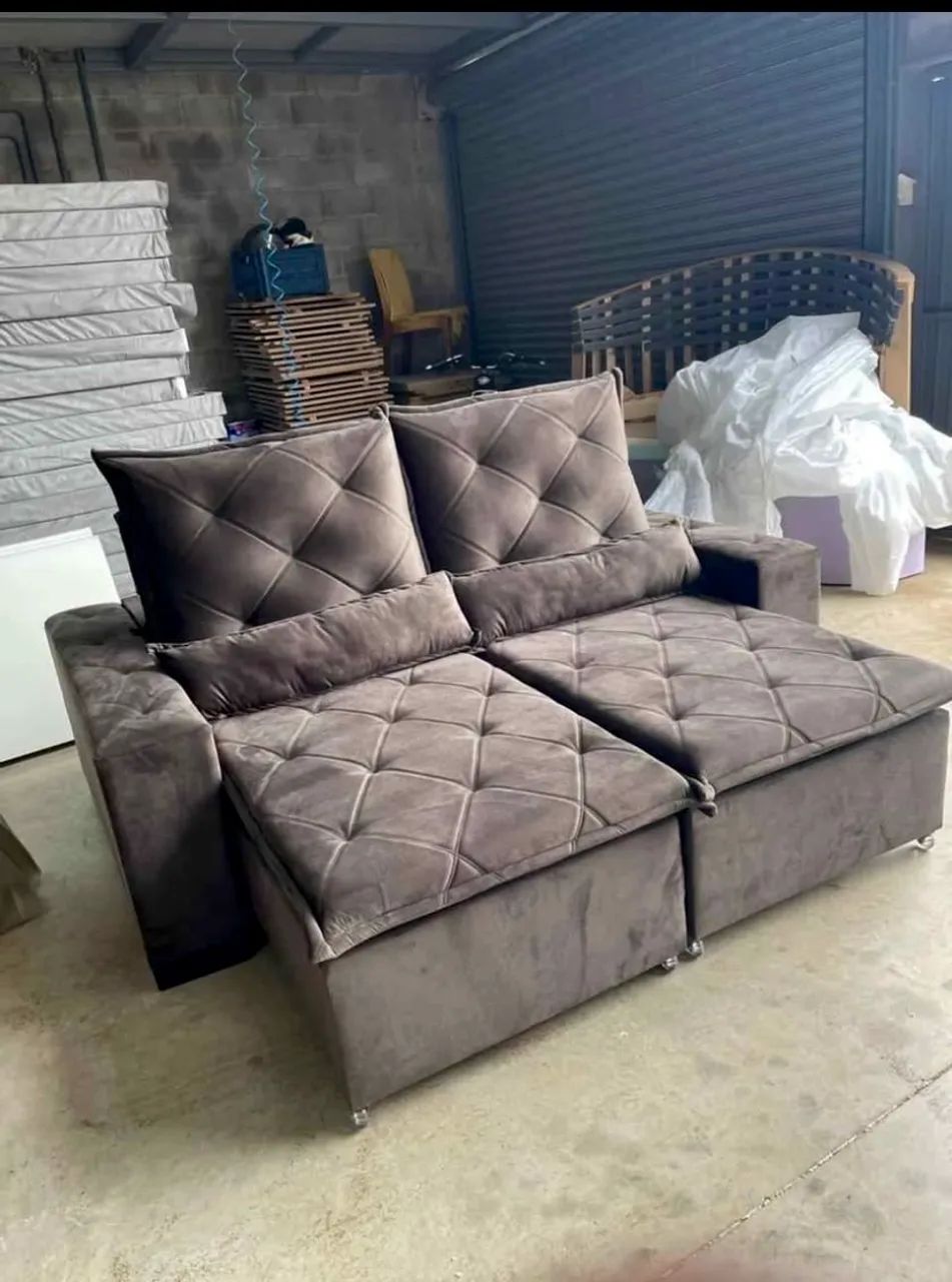 Sofá Cama Retrátil e Reclinável  Novo 2,20m Marrom Entrega Grátis 