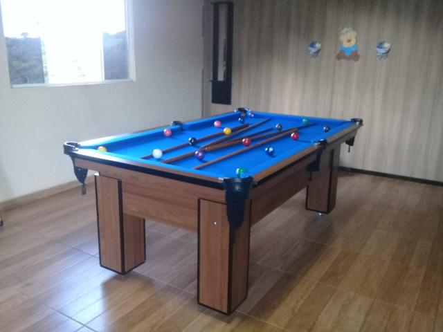 Mesa de Bilhar Quatro Pés Cor Magnólia Tecido Azul Modelo MAC2528 - Foto 2