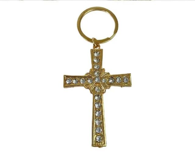 Chaveiro Dourado Cruz com Strass 