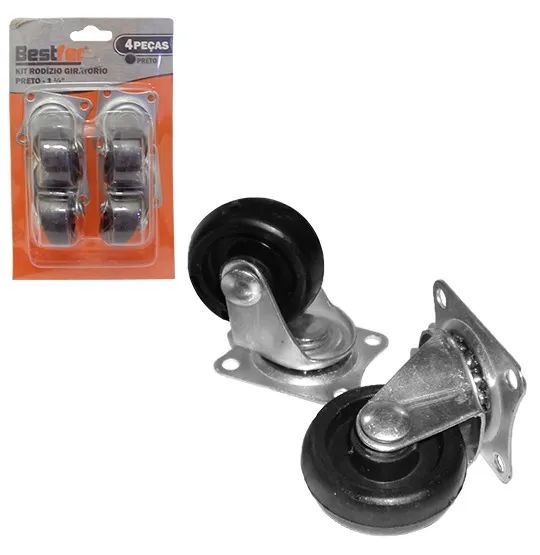 Kit Rodizio Giratorio Preto 4 Pçs 1 1/4 Bestfer Bfh1819