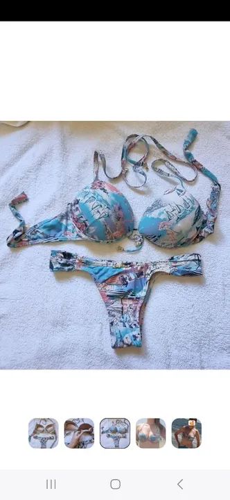 Biquíni Lua Morena P estampado azul e branco