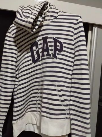 Casaco MOLETOM GAP com capuz - listrado (branco e azul) - tamanho Large 
