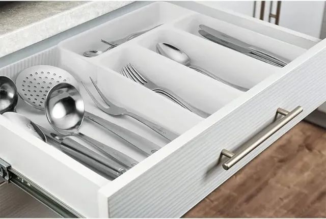 Organizador Porta talheres para gaveta 5 divisórias Branco - Foto 2
