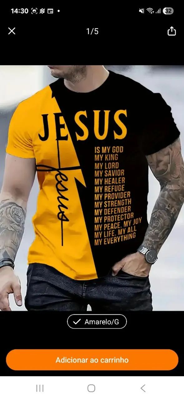 Camiseta Jesus - Amarelo e Preto