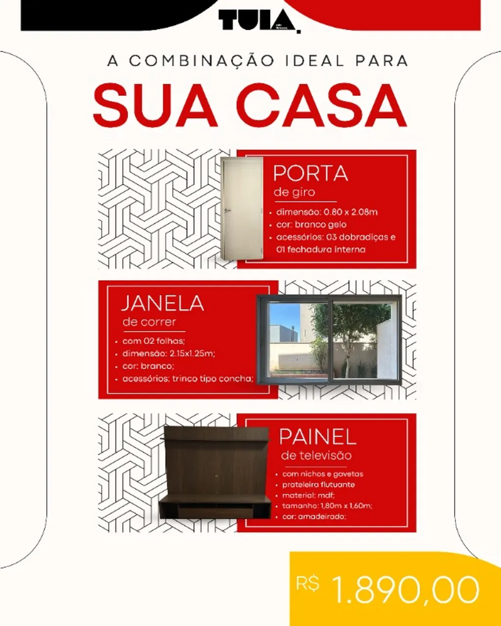Kit Casa: Porta, Janela e Painel de Televisão