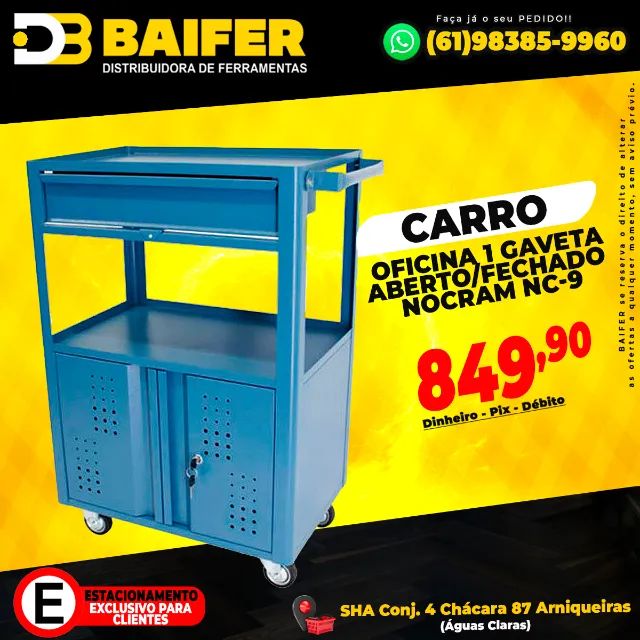 Carro Oficina Aberto Fechado 1 Gaveta Nocram NC-9