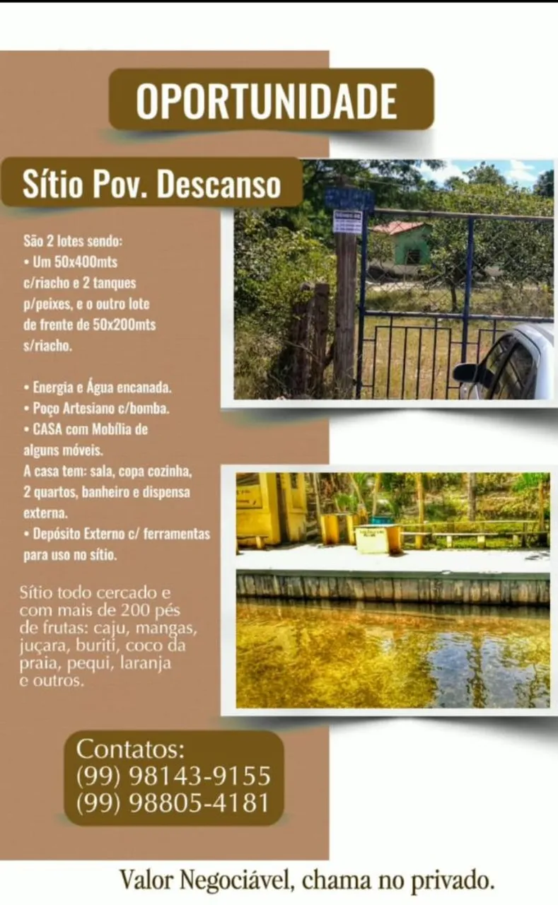 Vendo Sítio no povoado Descans.