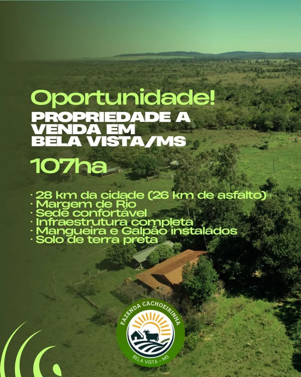 Vende- se fazenda de 107 ha em Bela Vista- MS.