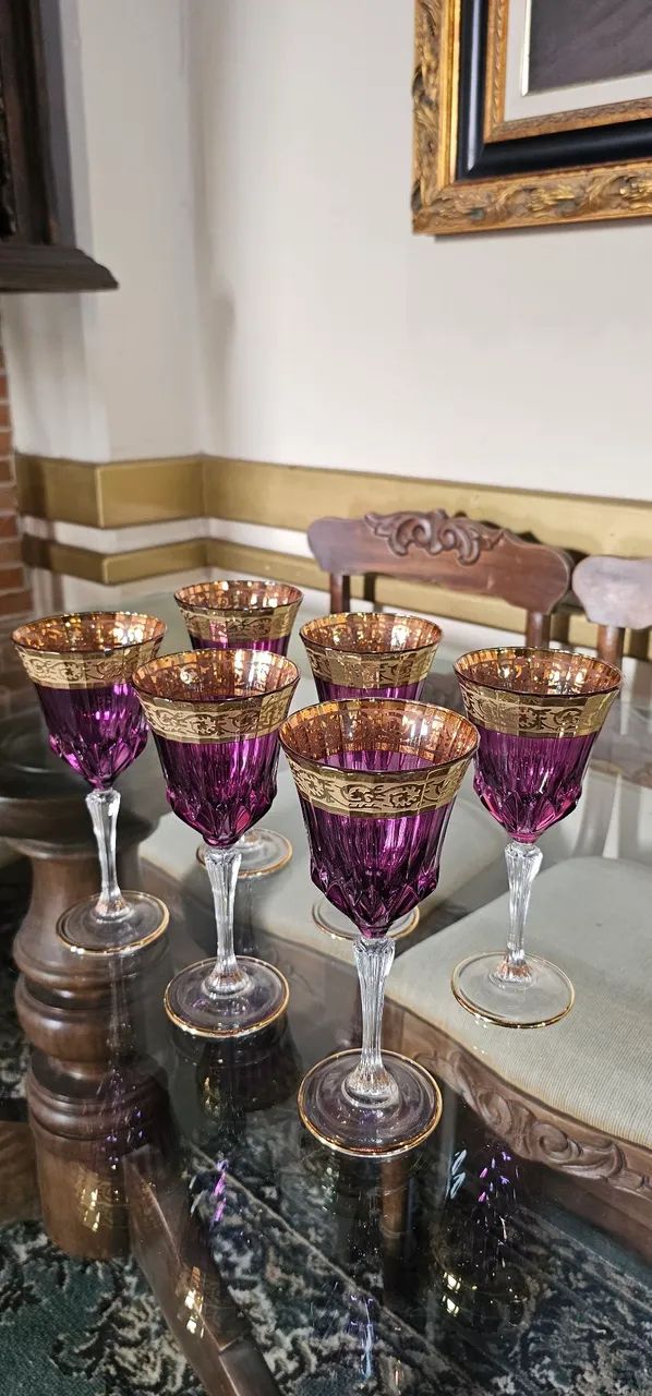 Decoração, conjunto 6 taças luxo cristal Hermes com detalhes em dourado  - Foto 2