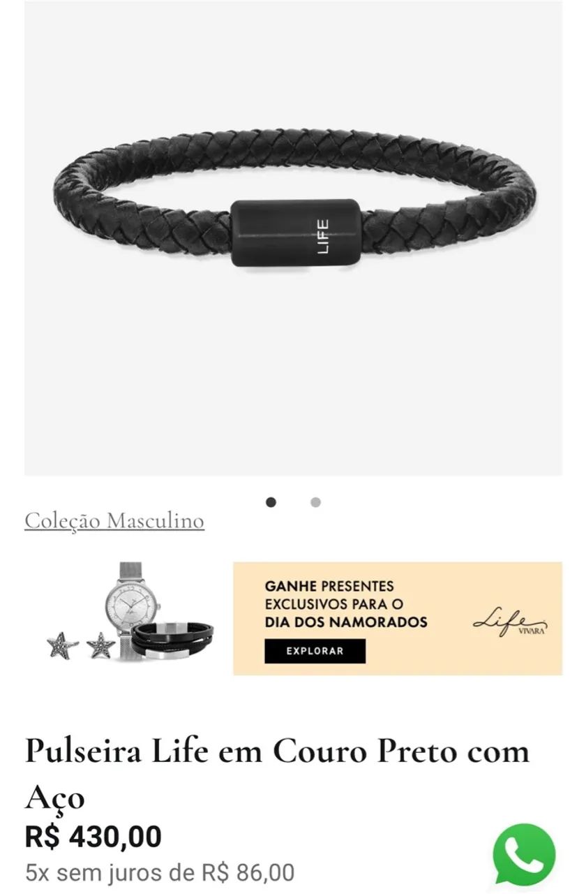 Pulseira em Couro com Aço Vivara - Foto 3