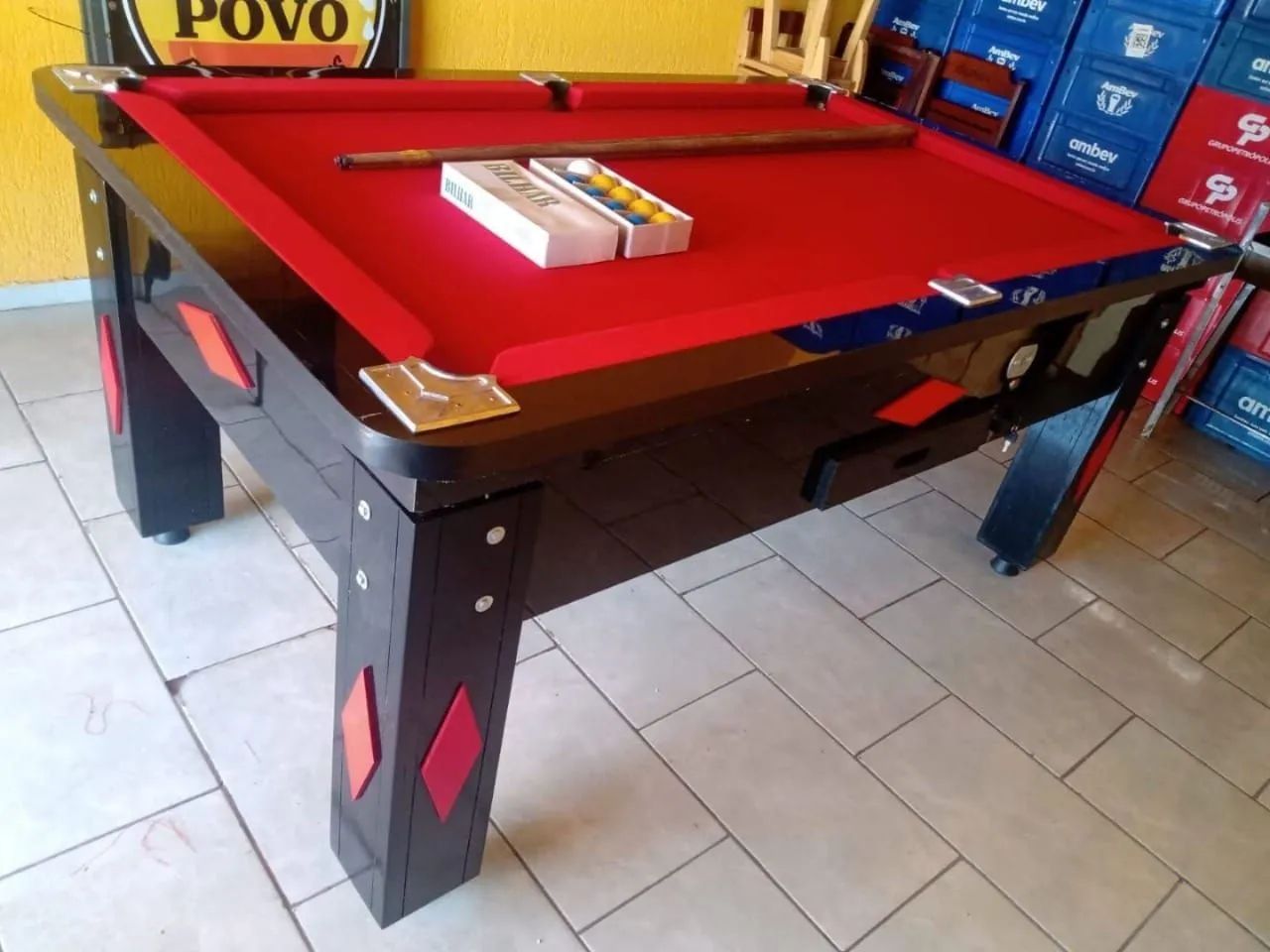 Sinuca Comercial Preta Pano Vermelho  - Foto 5