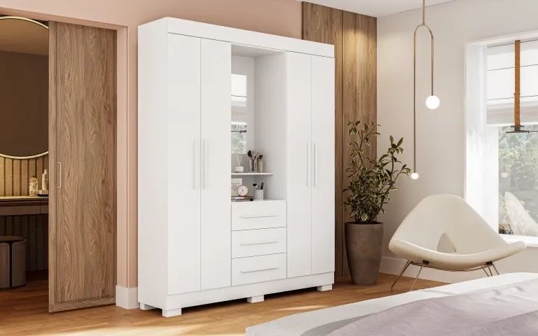 Guarda Roupa Emily Gold MRP, 04 Portas e 03 Gavetas - Entrega Imediata;