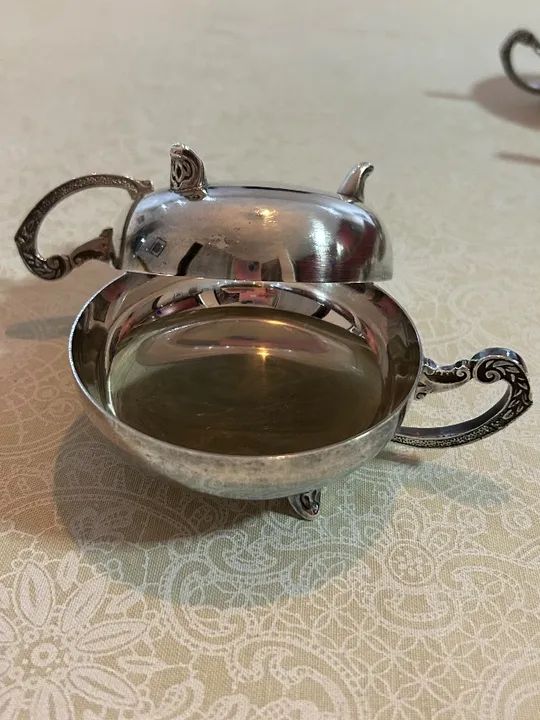 Jogo taças sobremesa prata com colher