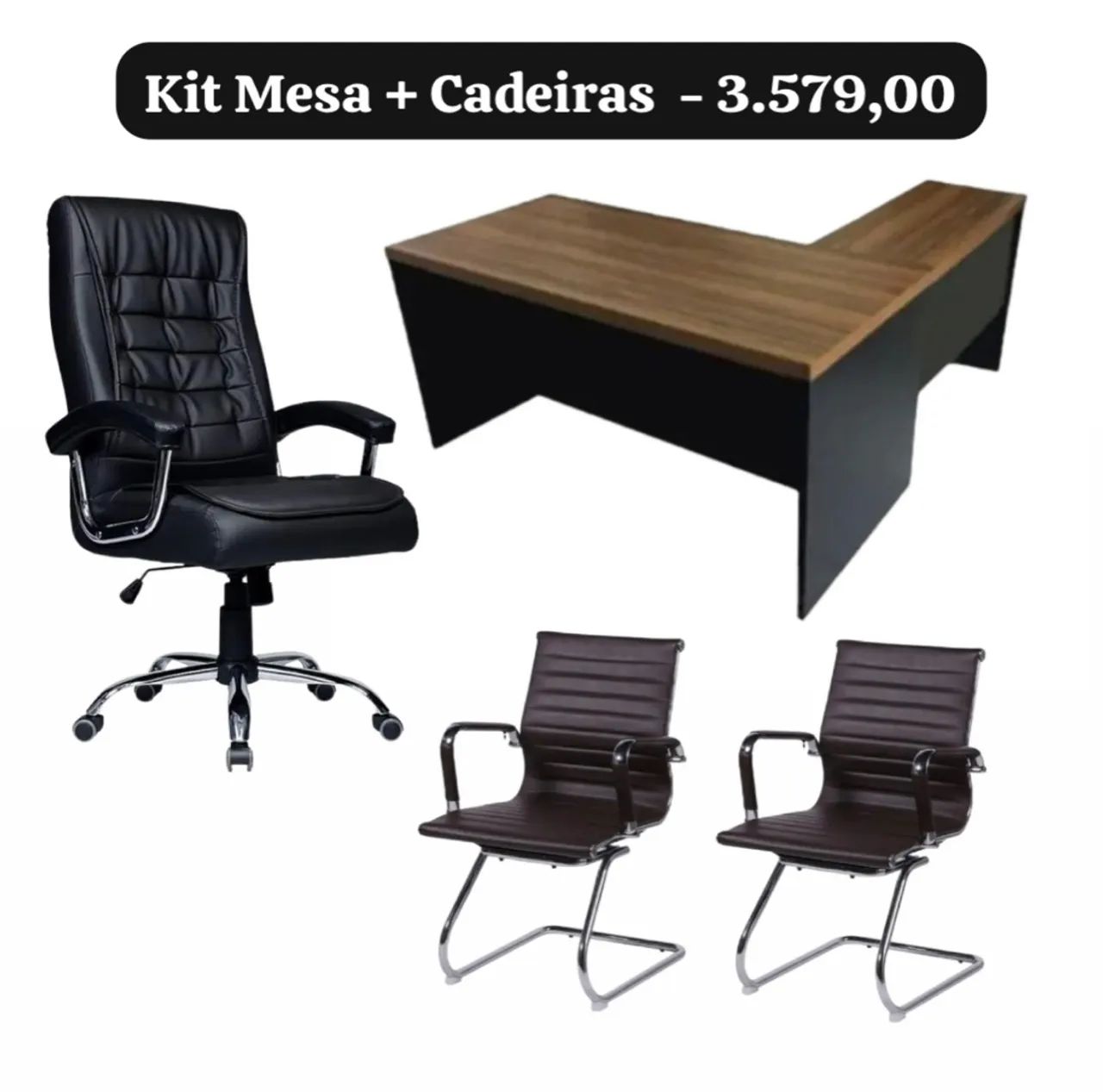 Conjunto de Escritório Completo: Cadeira Giratória e Cadeiras Fixas - Foto 2