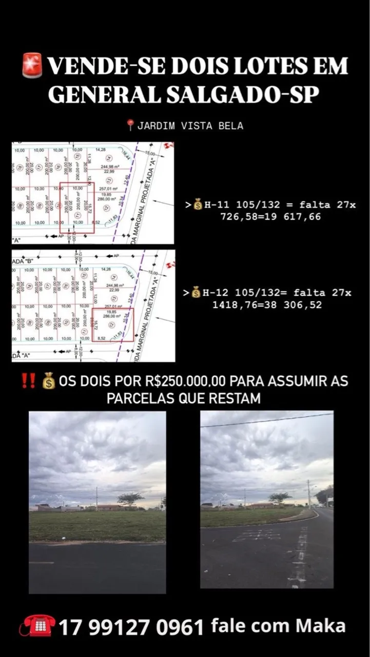 Vendo terrenos em General Salgado ótima localização 