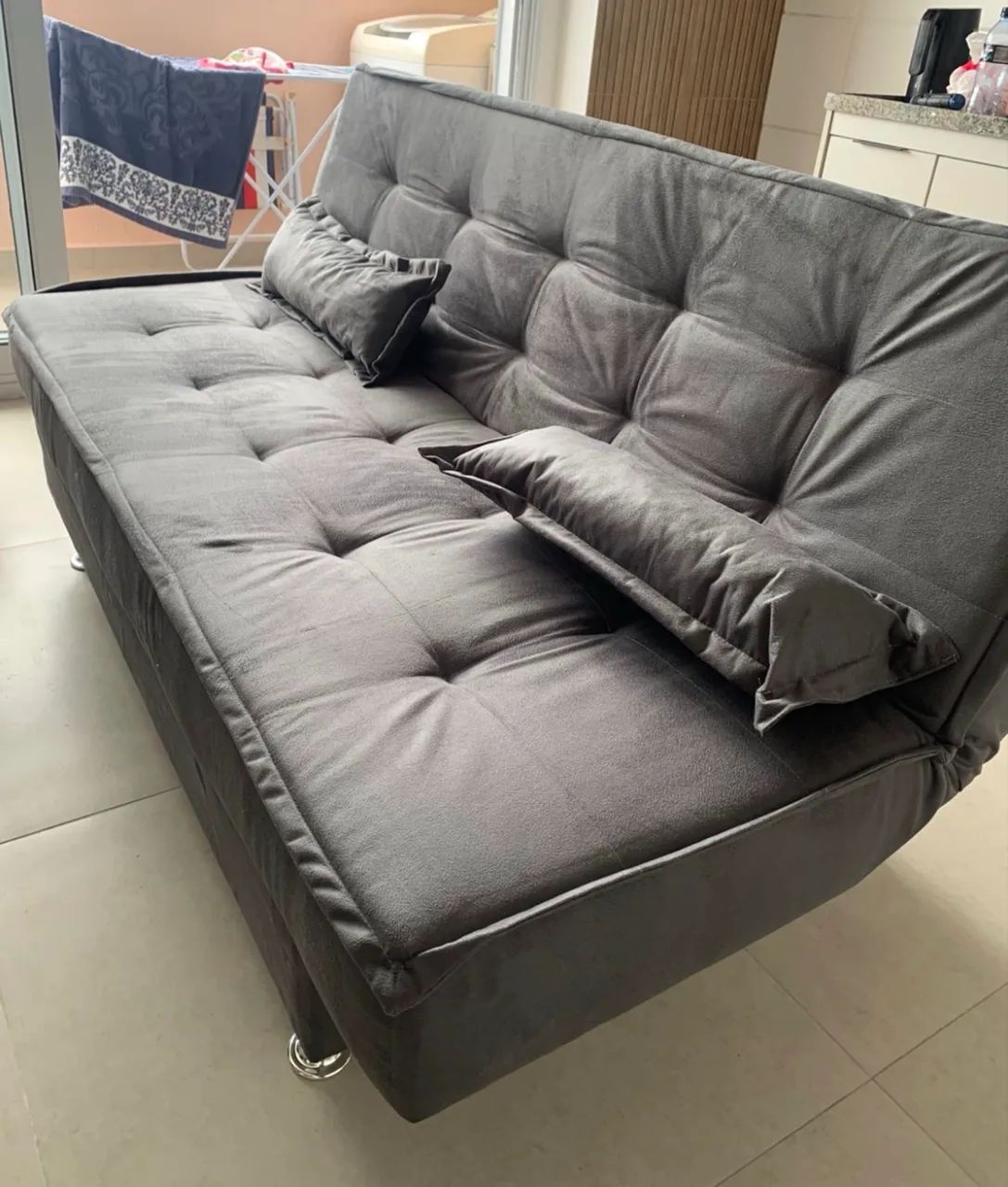Sofá Cama Veludo Cinza NOVO PRONTA ENTREGA 