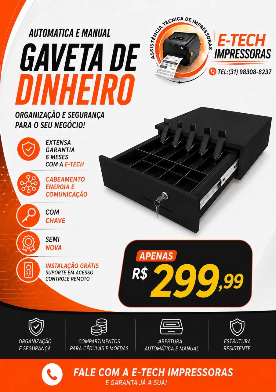 GAVETA AUTOMÁTICA E MANUAL DE DINHEIRO 