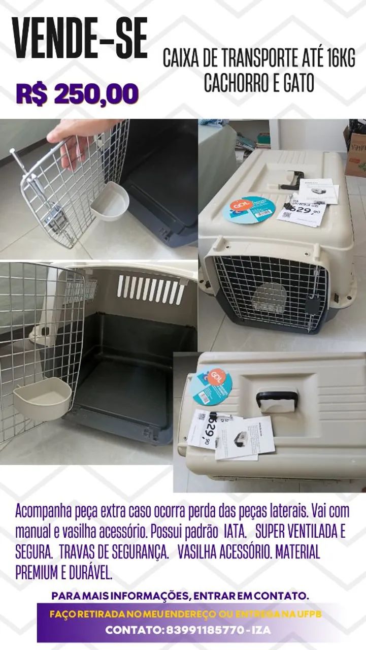 Caixa de transporte Cachorro e Gato até 16kg