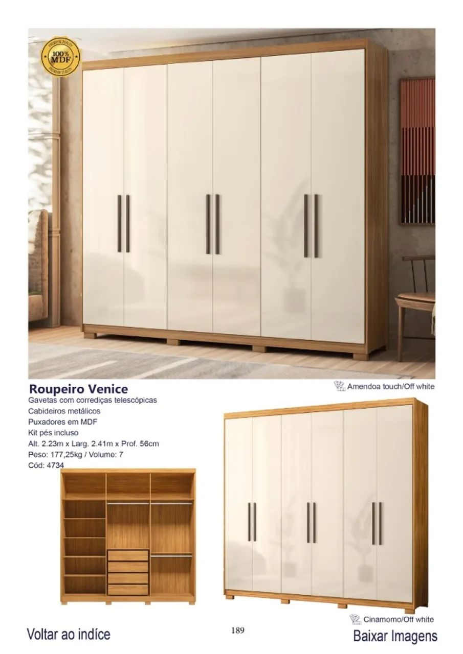 Guarda Roupa 6 portas MDF 2.38cm