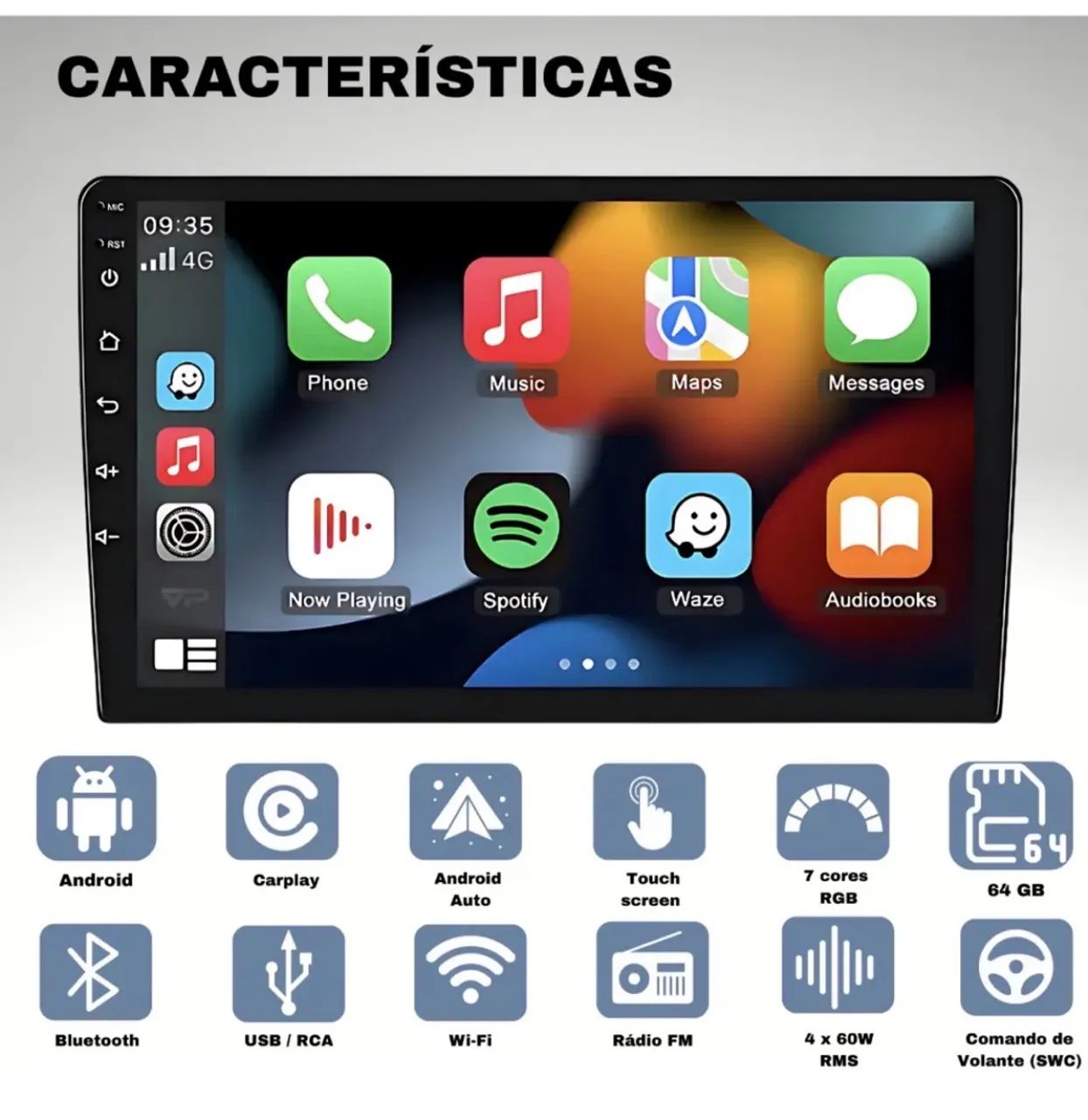 Central Multimídia Automotiva 6GB 64GB 9 polegadas  - Foto 5