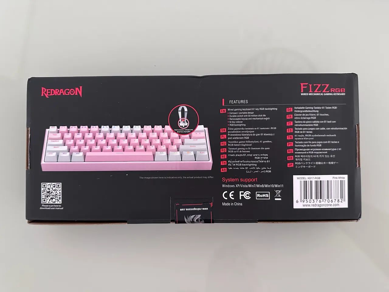 Teclado gamer mecânico Redragon Fizz RGB, modelo K617