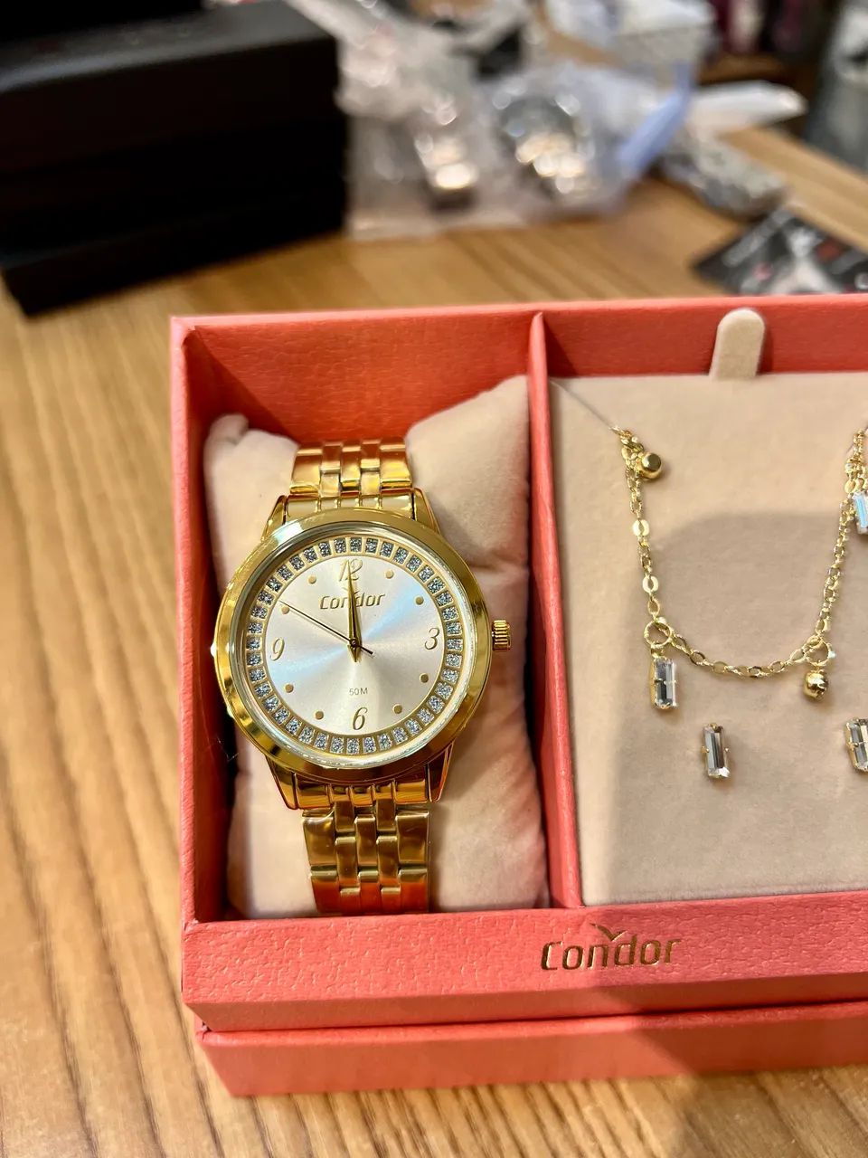 Kit Relógio Condor Feminino Dourado Elegante Presente - Foto 4