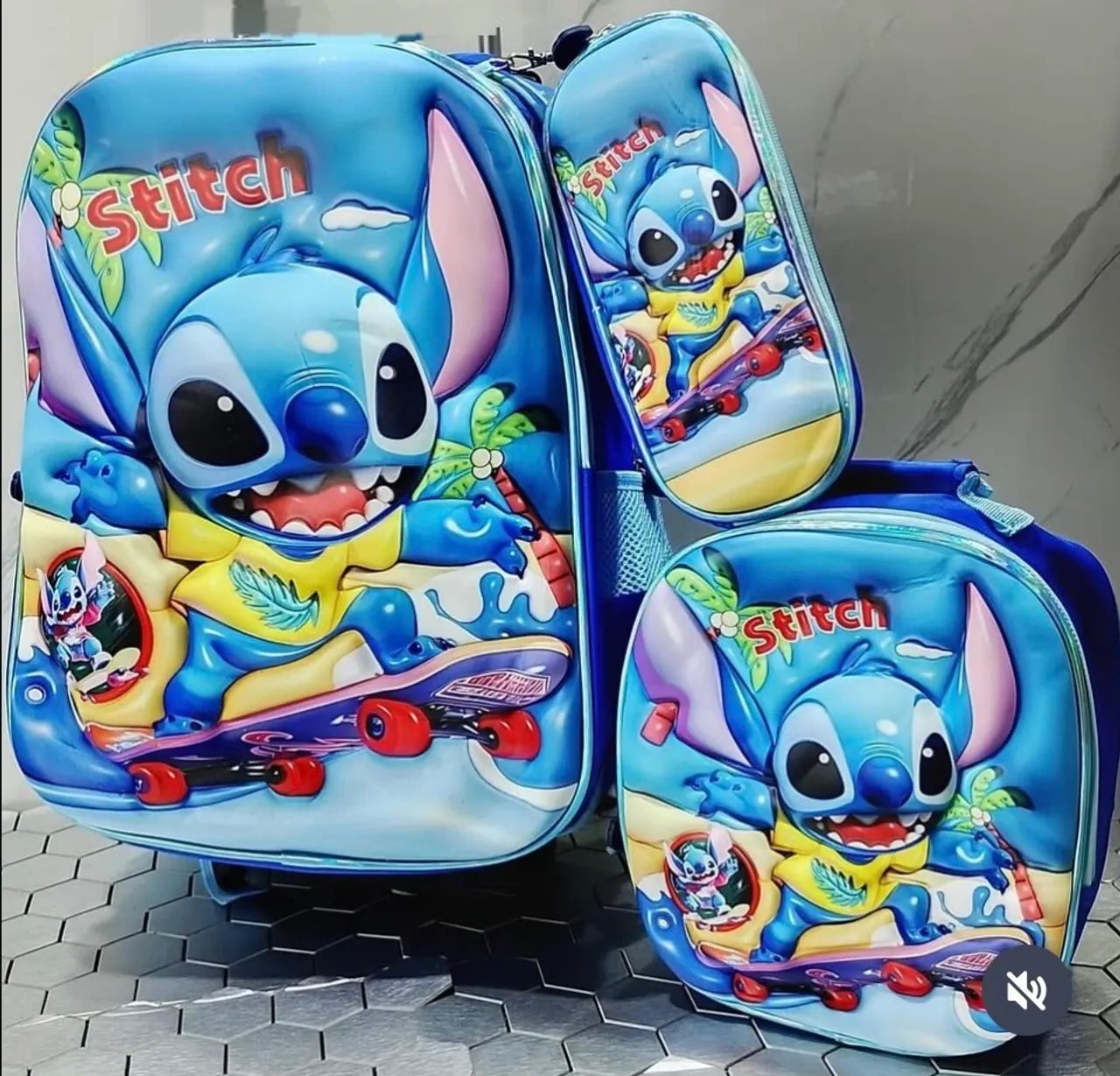 Kit mochila Stitch para menino com lancheira e estojo 