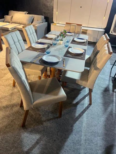 Mesa Jasmin com 6 Cadeiras Emilly 1,60m