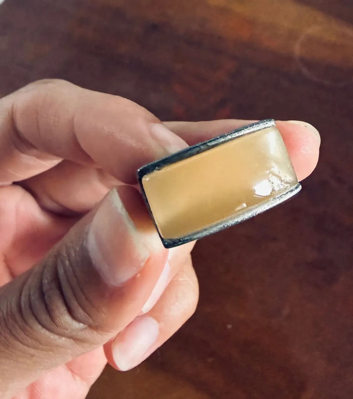 Anel Vintage Prata com Pedra Retangular Âmbar  - Foto 4