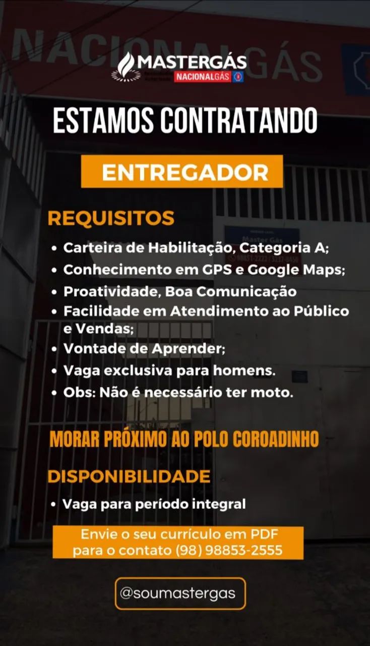 Vaga de emprego entregas de gás