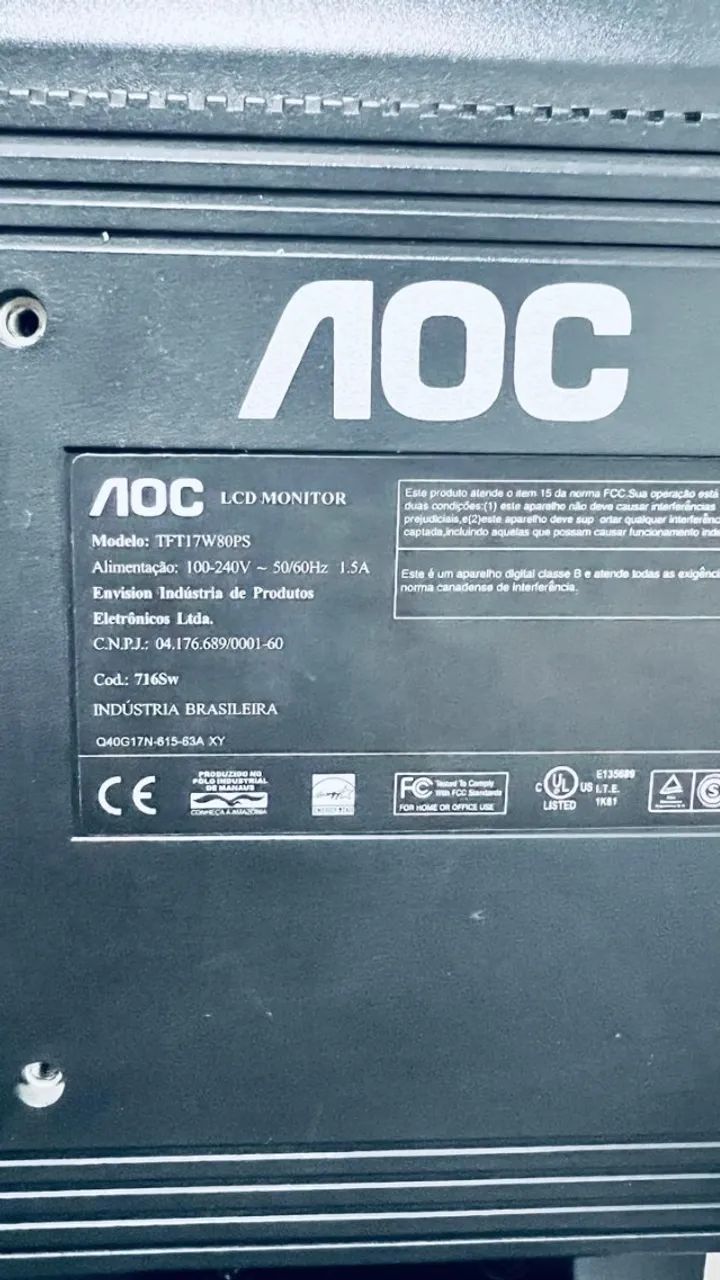 monitor AOC 716Sw usado de 17 polegadas  - Foto 2