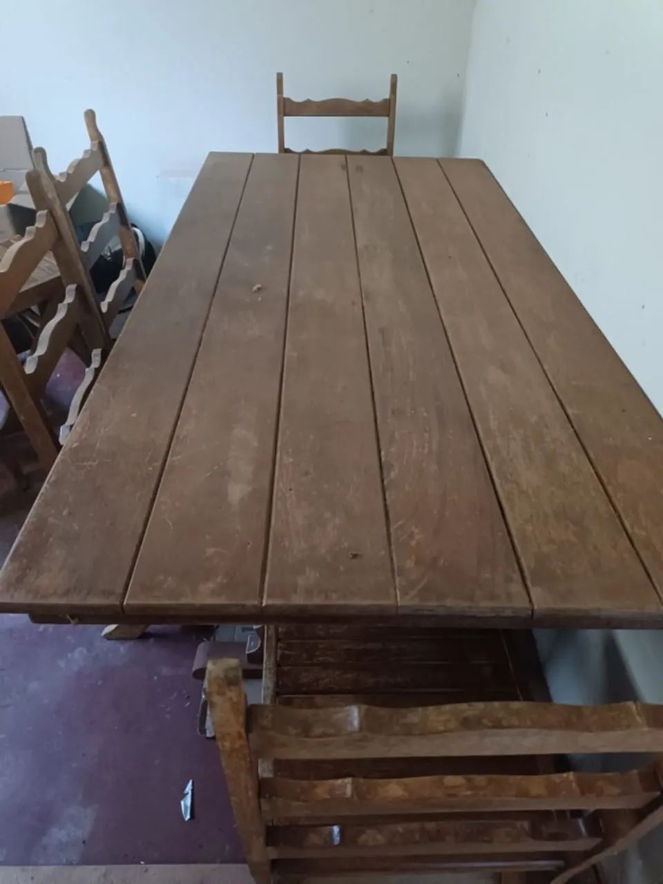 Mesa de jantar em mogno maciço - 6 cadeiras