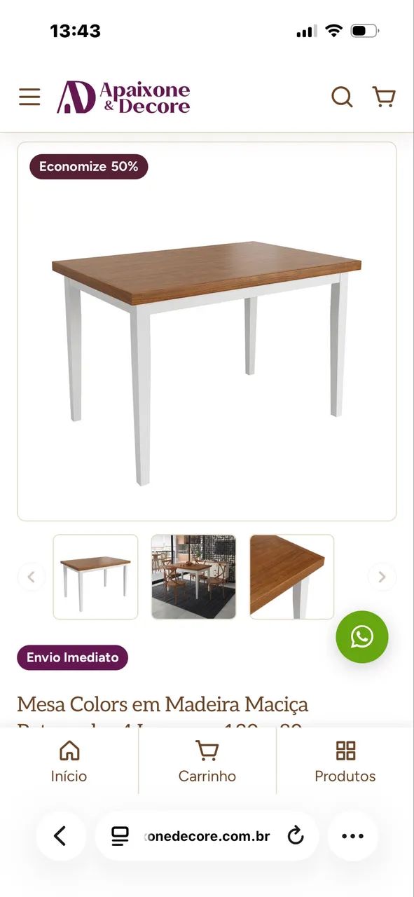 MESA MADEIRA MACIÇA 4 LUGARES