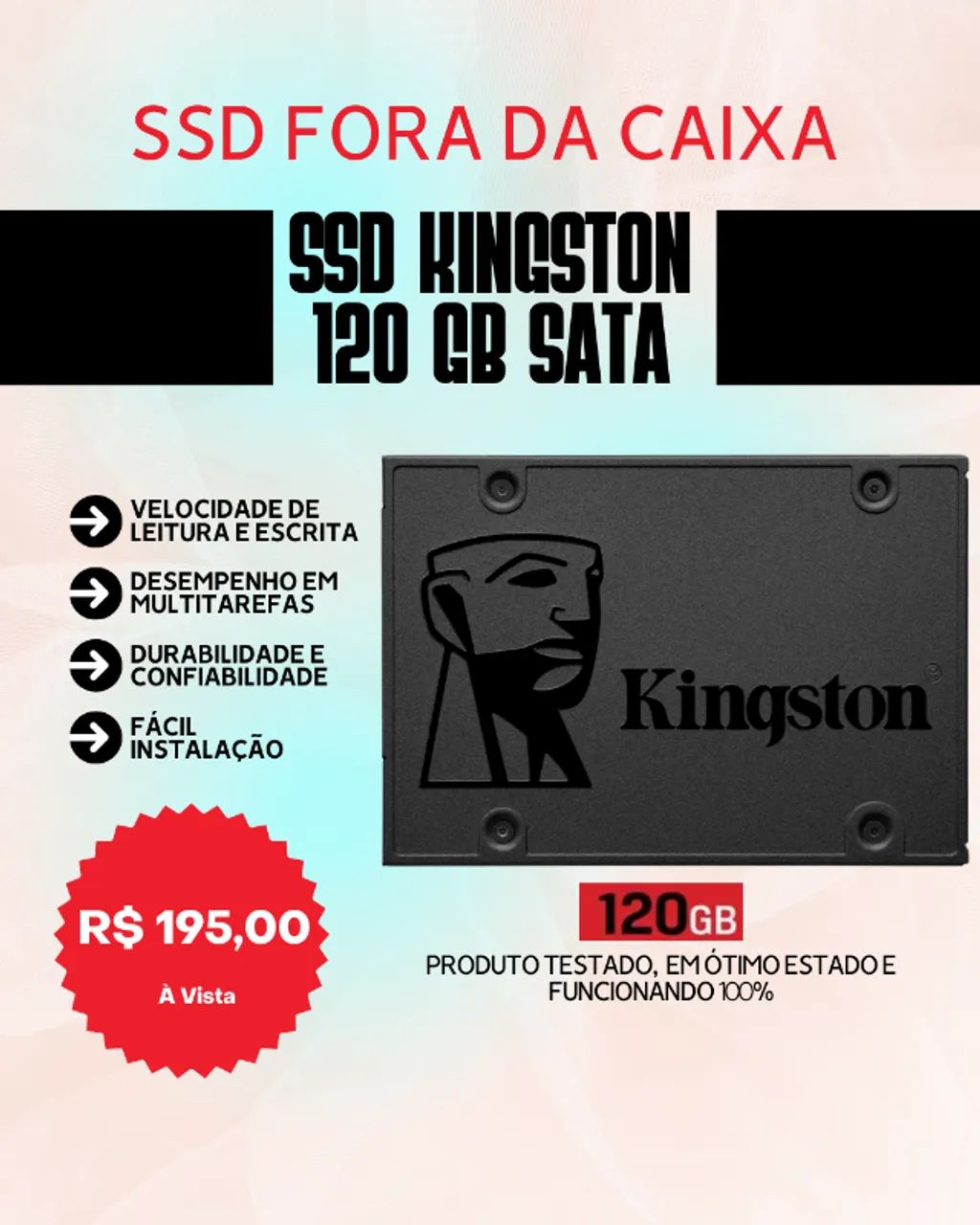 SSD 120 Gb Kingston (Fora da Caixa)