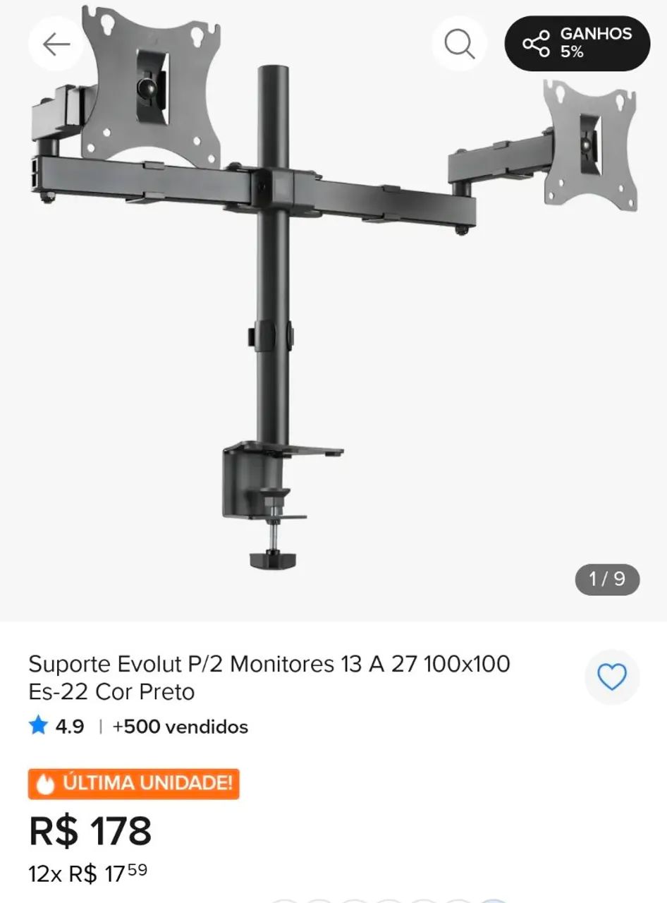 Suporte para 2 monitores Evolut