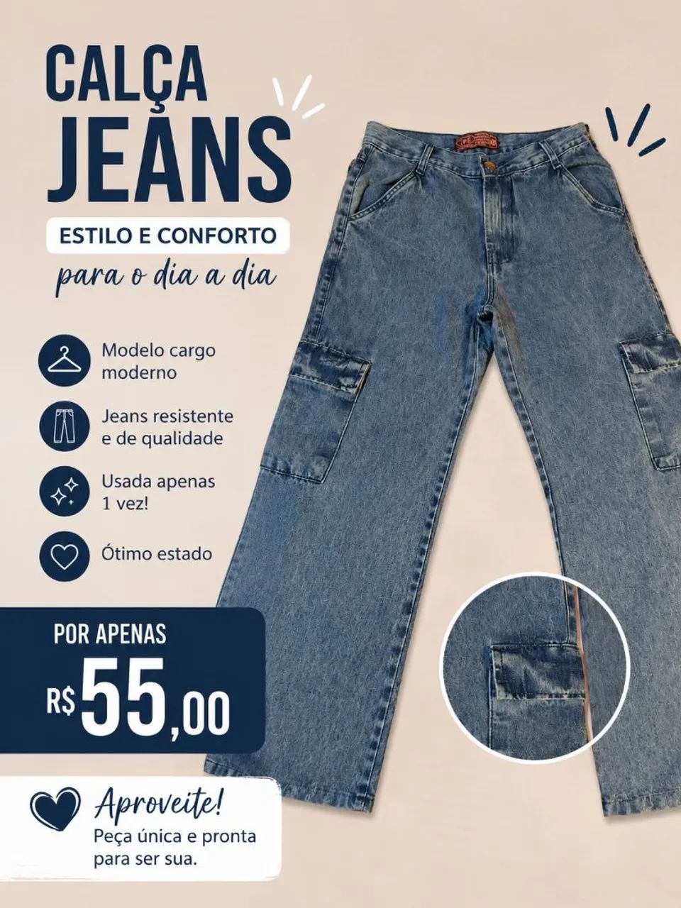 Calça Cargo jeans 