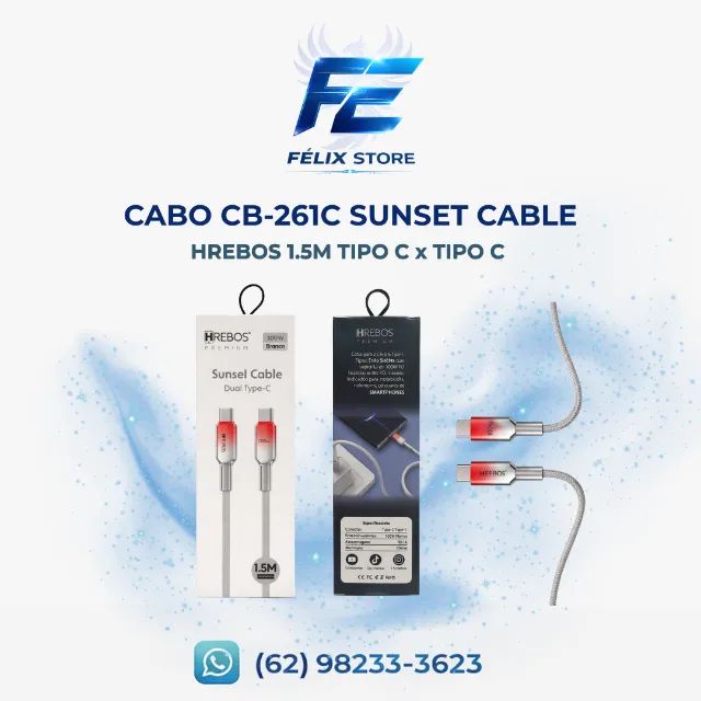 Cabo USB-C Hrebos Premium 100W Turbo 1.5M (Ultra Rápido)