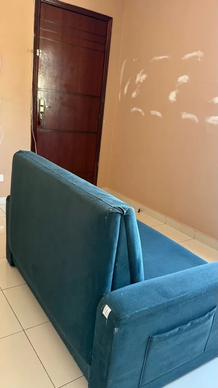 Sofá-Cama 1,20m com Baú - Azul - Foto 3