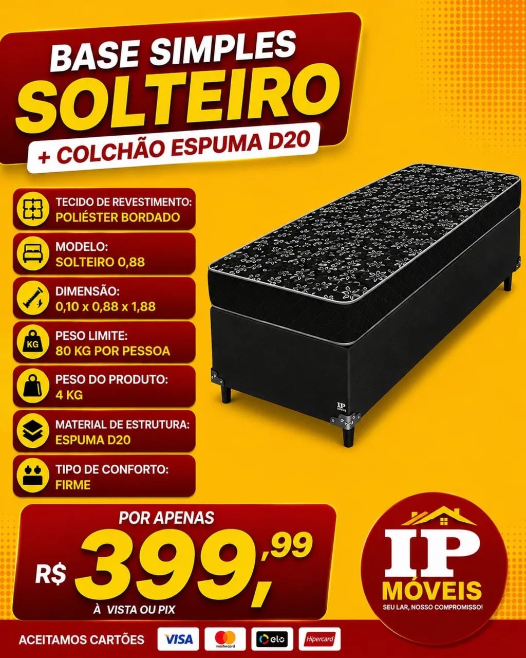Cama Box Solteiro + Colchão Espuma D20