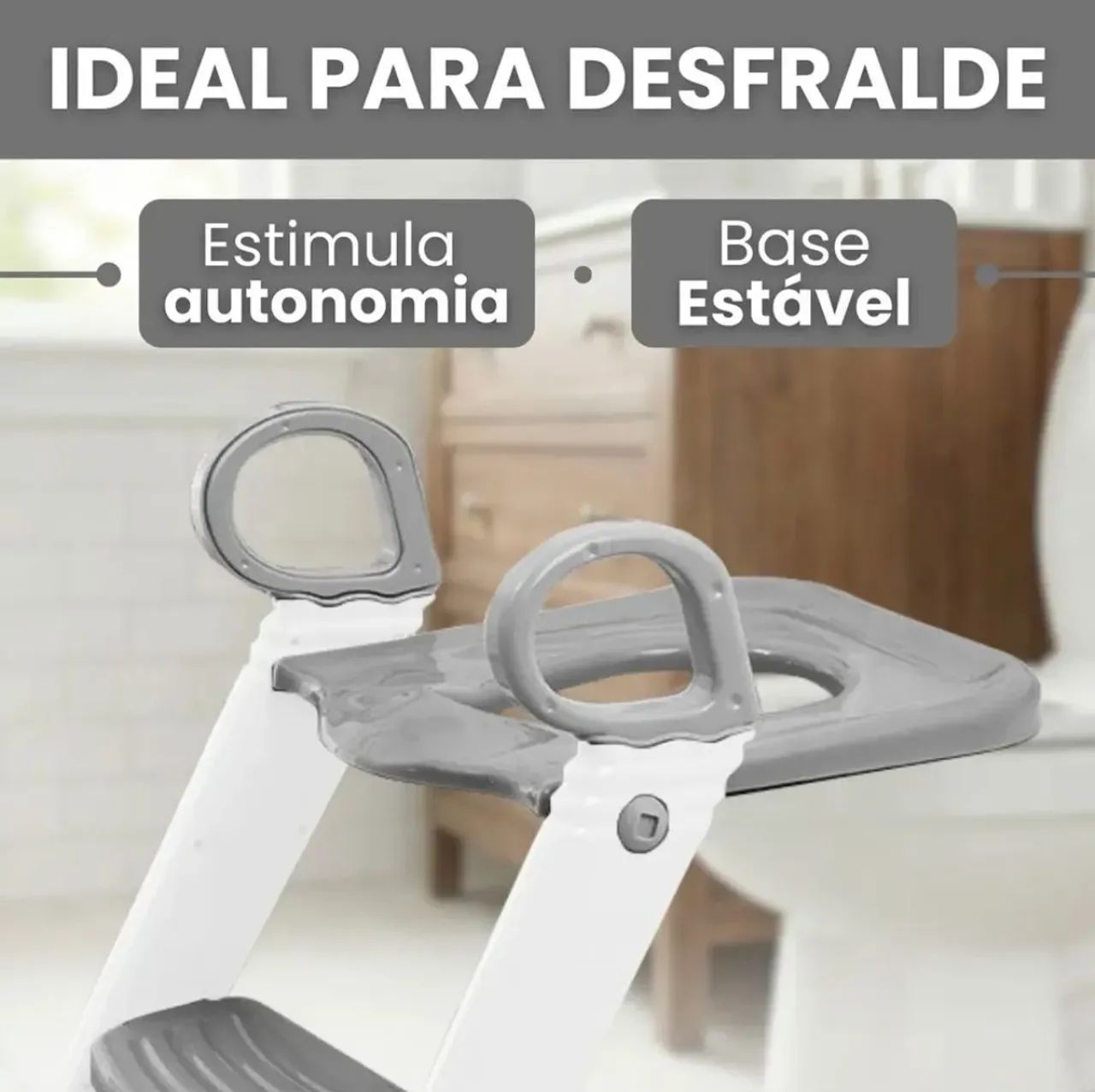 Assento Redutor Infantil Com Escada Para Vaso Sanitário Cor Cinza Liso - Foto 4