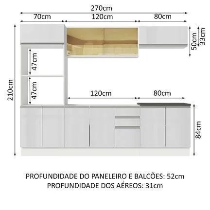 Cozinha Completa MDF 270 Com Armário E Balcão Branco Brilho - Foto 4