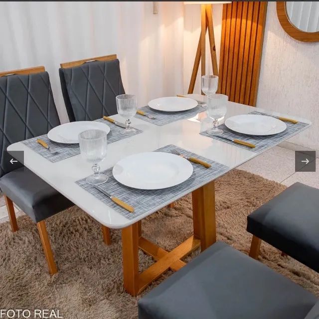 Conjunto de Jantar Essenza 120 com 4 Cadeiras Veludo Cinza - Foto 3
