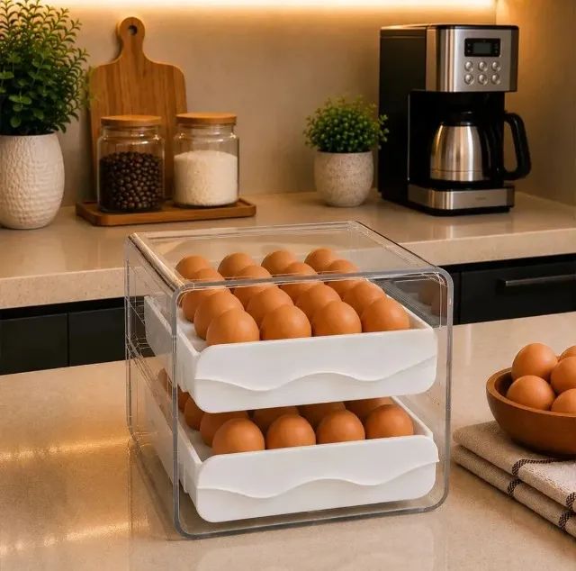 Caixa De Armazenamento De 32 Ovos De Cozinha De Duas Camadas - Foto 6