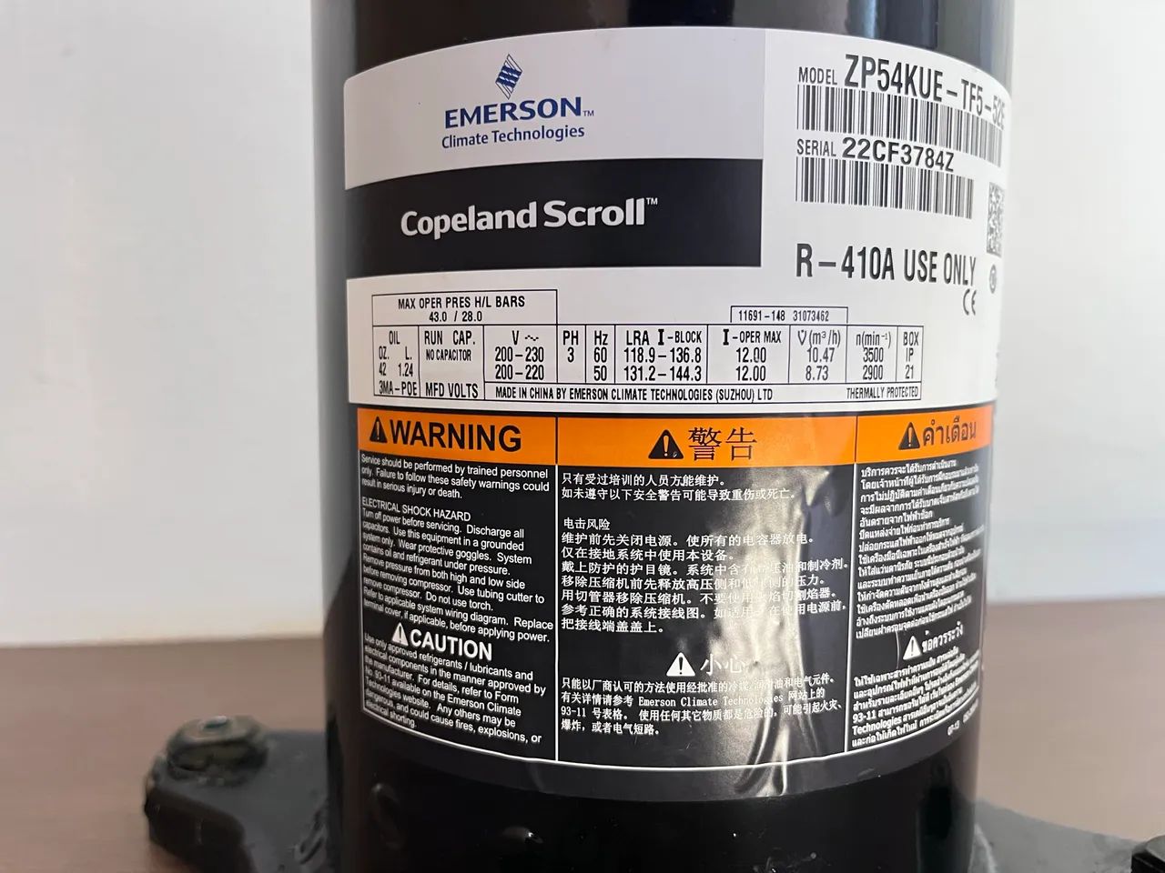 Compressor Copeland Scroll Emerson ZP54KUE-TF5-522 ? R-410A (NOVO, NUNCA USADO) - Foto 2