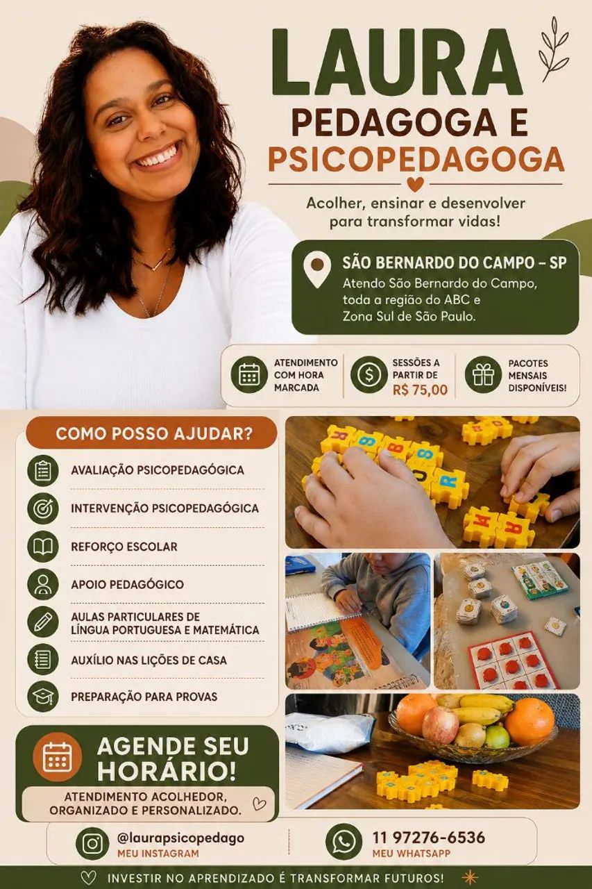 Aula particular, psicopedagogia e reforço escolar 