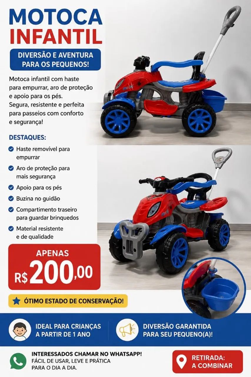 Motoca infantil com Haste