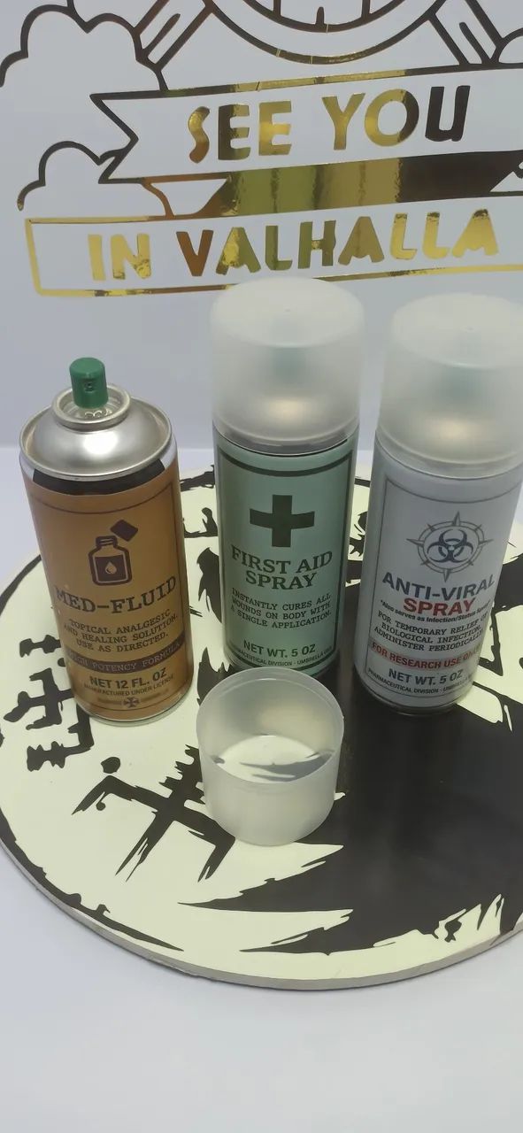 Kit com 3 Réplicas Resident Evil - First Aid Spray + Med-Fluid + Anti-Viral - Foto 5