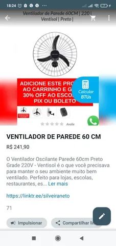 VENTILADOR DE PAREDE DE 60 CM LACRADO VENTISOL ! 