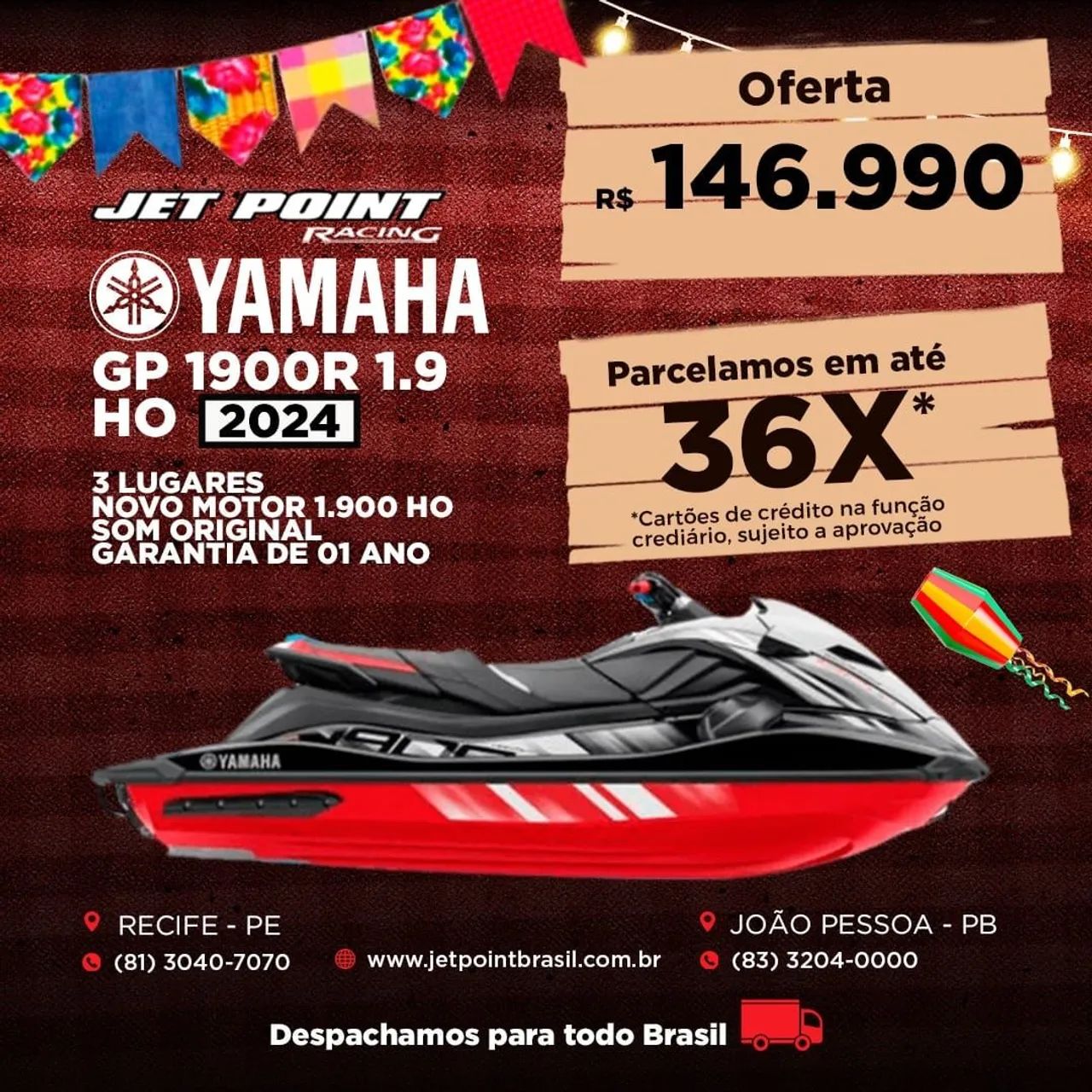 JET YAMAHA GP 1900R HO 2024, Com Som, Pronta Entrega, Parcelo 36x